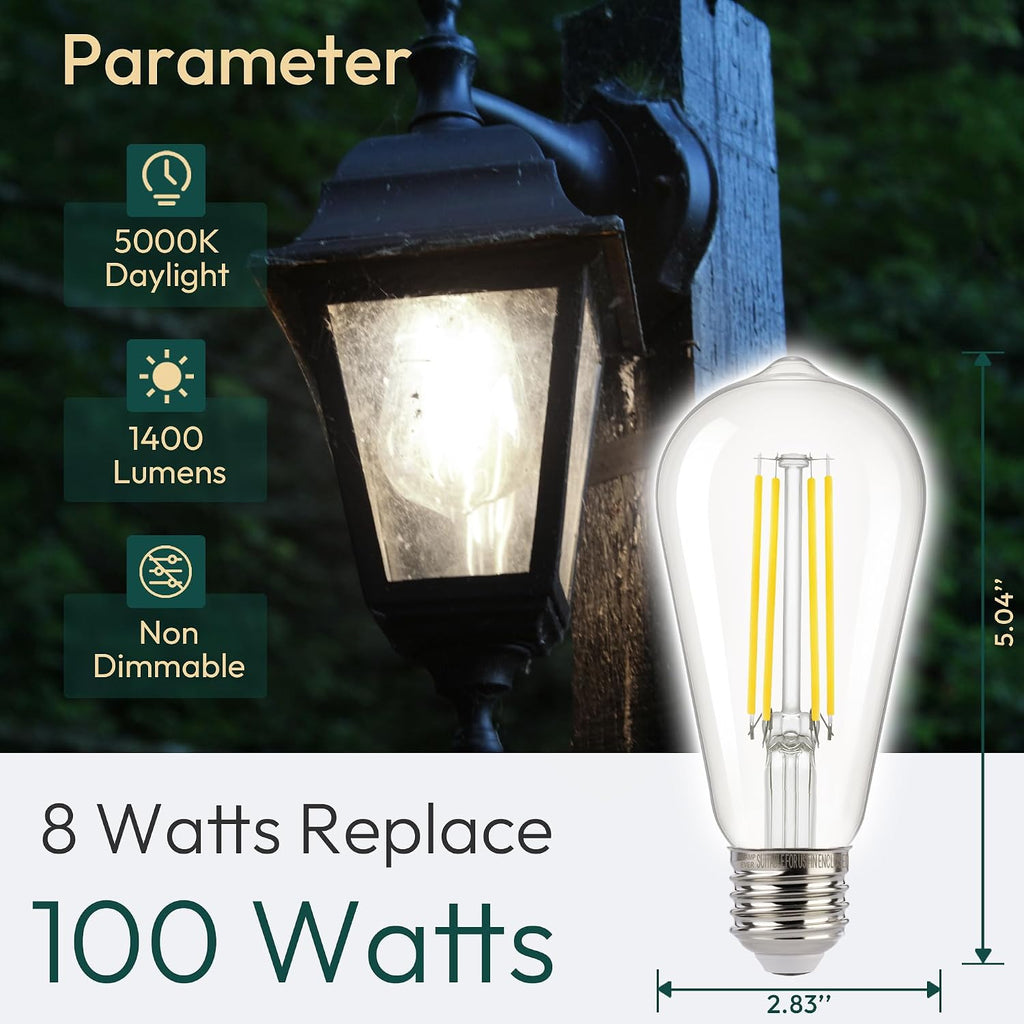 ST19 Dusk to Dawn LED Outdoor Light Bulb, 1400LM Sunlight Sensor Light Bulbs, 8W (100W Equivalent), 5000K Daylight