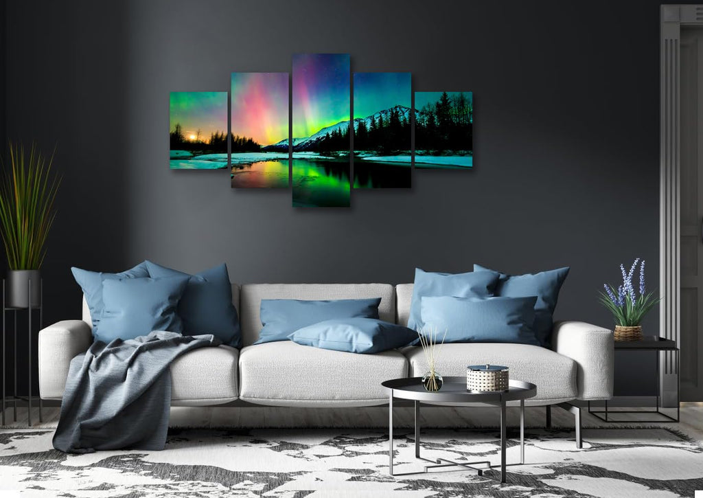 Northern Lights Wall Art Alaska Posters Canvas Landscape Artworks Mountains Picture Office Wall Decor (60Wx32H)