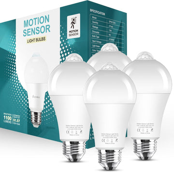 Motion Sensor Light Bulbs Dusk to Dawn 13W 100W Equivalent 1100lm Movement Activated Security LED Light Bulb 2700K