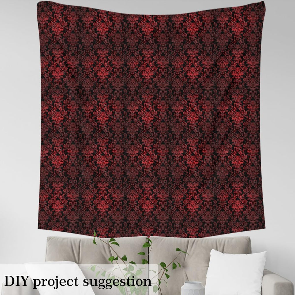 Gothic Spooky Damask Fabric By The Yard 10 Yards, Ombre Red Moth Upholstery Fabric, Gothic Vintage Floral Decorative