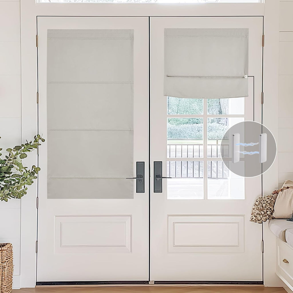 Natural Blackout Roller Shades, No Drill Cordless Door Blinds | Thermal Insulated, Privacy Shades, No Tools Roll