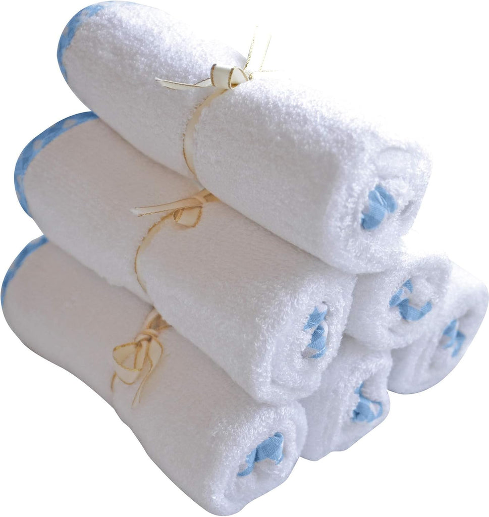 Premium Hooded Baby Towel + (6 Piece) Washcloth Gift Bundle - Organic Viscose Made from Bamboo Baby Towels - (Blue