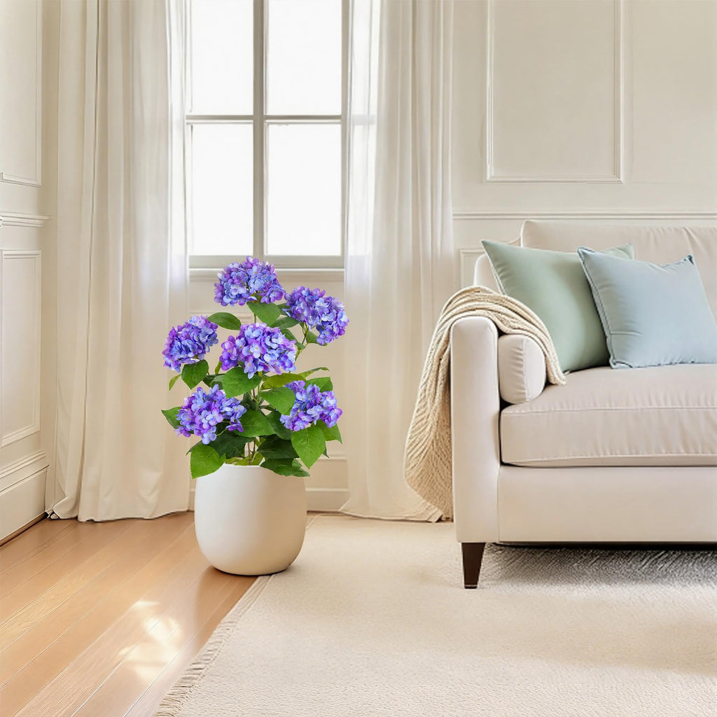 2ft Faux Hydrangea Tree with Purple Flowers, 24in Artificial Hydrangea Plant with Lifelike Leaves, Fake Hydrangea