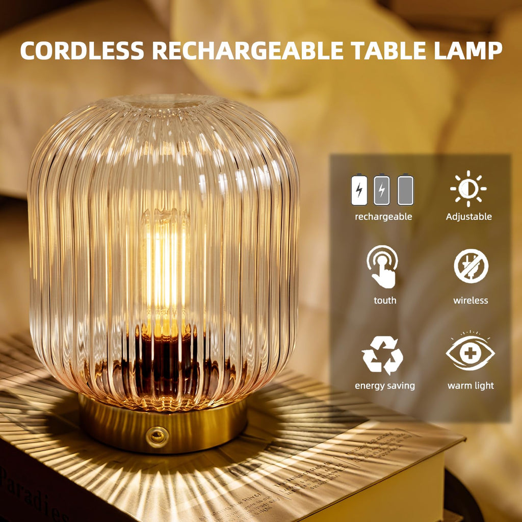 Rechargeable Table Lamp, Cordless Lamp with Memory Function, Clear