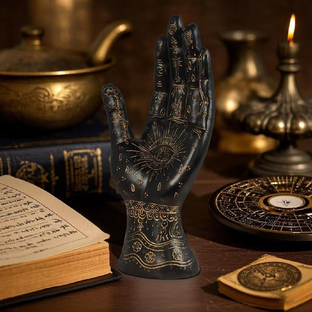 Palmistry Hand Resin Statue Telling Palm Reading, Ancient Mystical Palm with Lines and Symbols Sculpture for Palm