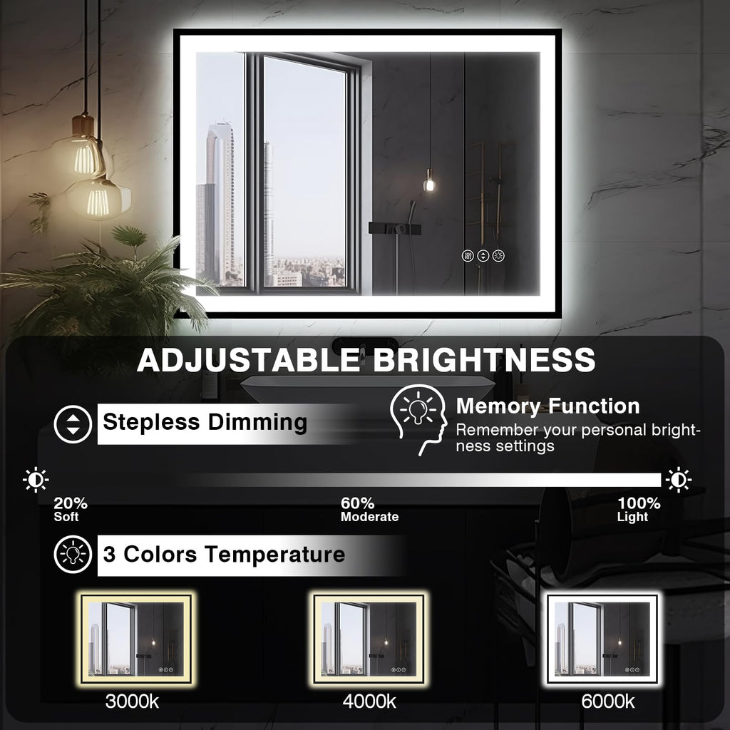 40x24 LED Bathroom Mirror - Black Aluminum Framed