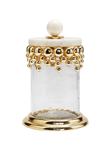 Hammered Glass Canister with Gold Detail and Marble Lid (3 sizes) (Meadium)