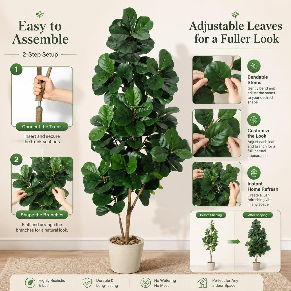 4 ft Artificial Fiddle Leaf Fig Tree, Realistic Faux Ficus Lyrata with 48 Leaves, PE & PVC Potted Floor Plant Living