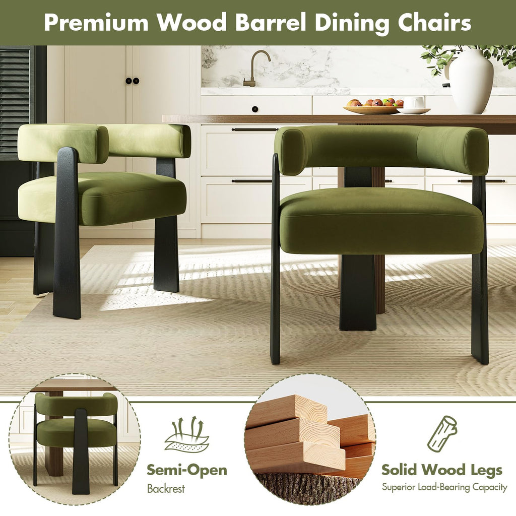 Modern Dining Chairs Set of 4, Upholstered Velvet Barrel Accent Chairs with Backrest & Arms, Wide and Thicker Padded
