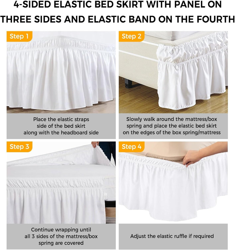 Sage Green Vertical Striped Bed Skirt King Size 16 Inch Drop, Adjustable & Elastic Wrap Around Bed Skirts Pleated
