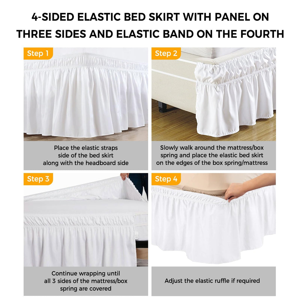 Buffalo Plaid Bed Skirt 16 Inch Drop, Adjustable & Elastic Wrap Around Bed Skirts Pleated Dust Ruffles