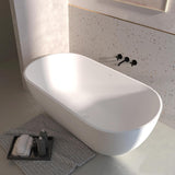 59" Free Standing Tub, Oval-Shaped Stone Resin Freestanding Bathtub Matte White Solid Surface Soaking Tub with Drain