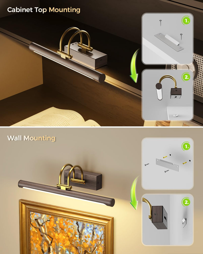 Picture Light,15.7′′ Wireless Battery Operated Rechargeable LED Wall Light with Remote,Dimmable Art Light