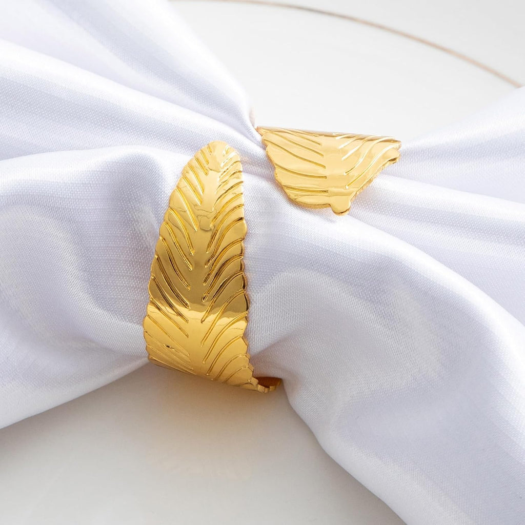 Gold Leaf Napkin Rings, Metal Leaves Napkin Ring - Set of 8