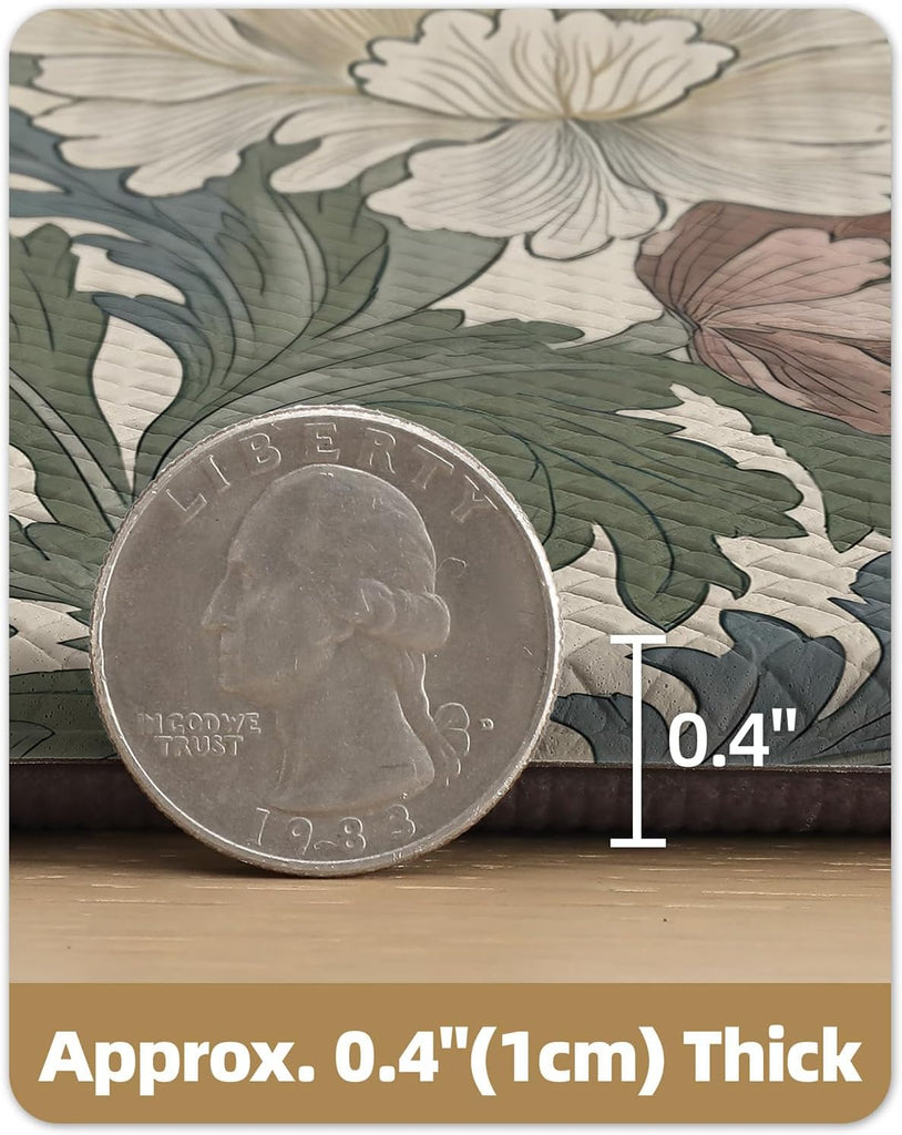 Natural Floral Kitchen Mat 24x59 Anti Fatigue, Multi Color | 0.4in Thick Cushioned Standing Mat For