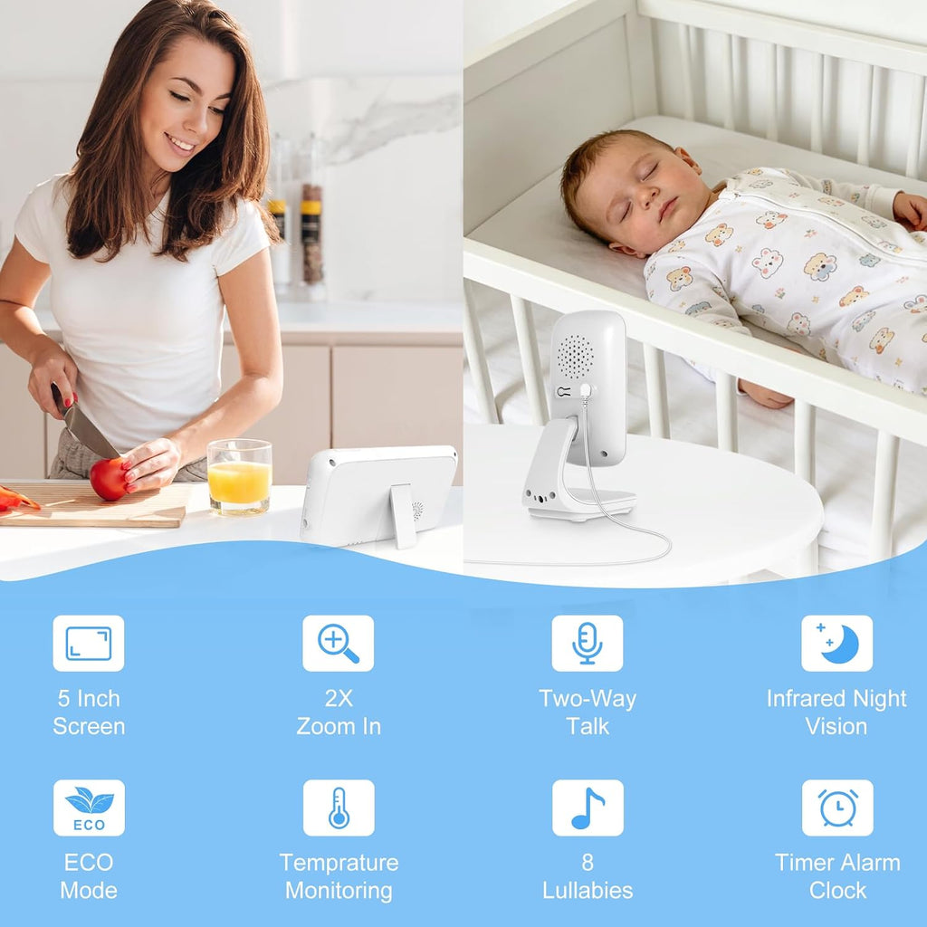 No WiFi Baby Monitor with Camera and Audio, 5" Video Screen