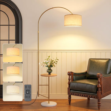 Arc Floor Lamp with Shelf, Remote‐Controlled Stepless Dimming & Tunable CCT
