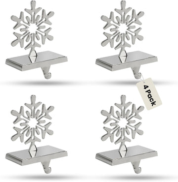 4-Pack Stocking Holders Christmas Chrome Metal Snowflake Weighted