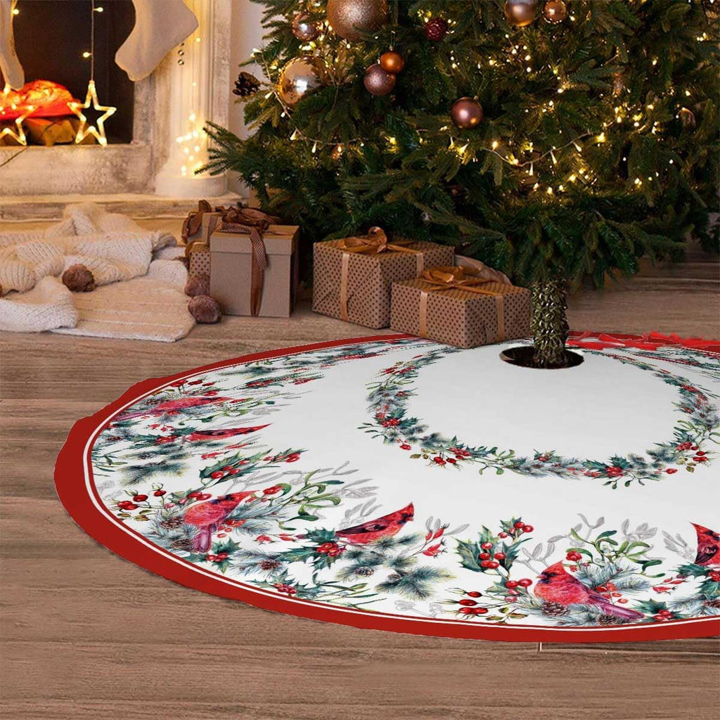 Cardinal Christmas Tree Skirt 48 Inch Poinsettia Christmas Tree Decorations