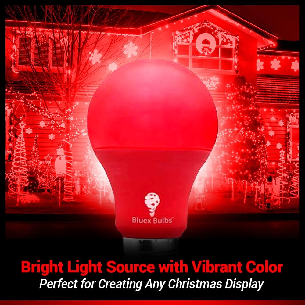 Bluex LED A19 Red Light Bulb - 9W (60Watt Equivalent) - E26 Base Red LED Lights, Party Decoration, Porch, Home