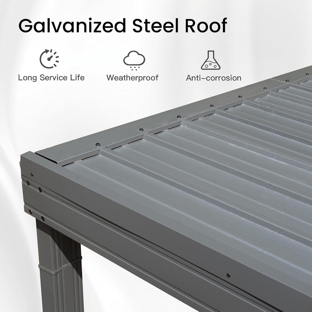 10' x 14' Lean to Gazebo, Wall Mounted Gazebos Pergola with Built in Drainage System, Galvanized Steel Roof