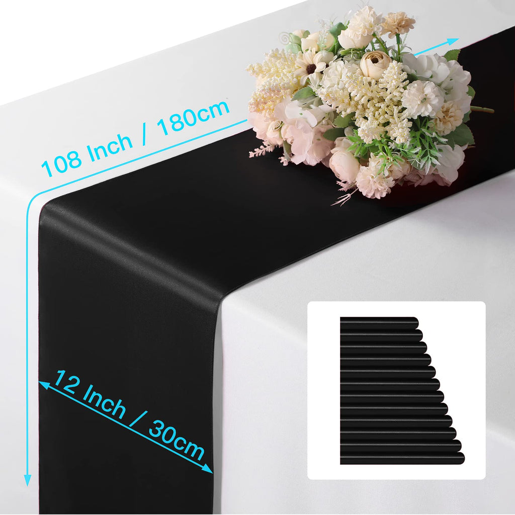 Black Satin Table Runner 12x108 - 12 Pieces