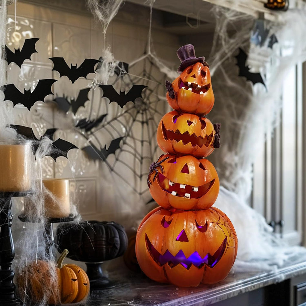 Halloween Pumpkin Decorations Indoor Orange Stacked Pumpkin Figurine