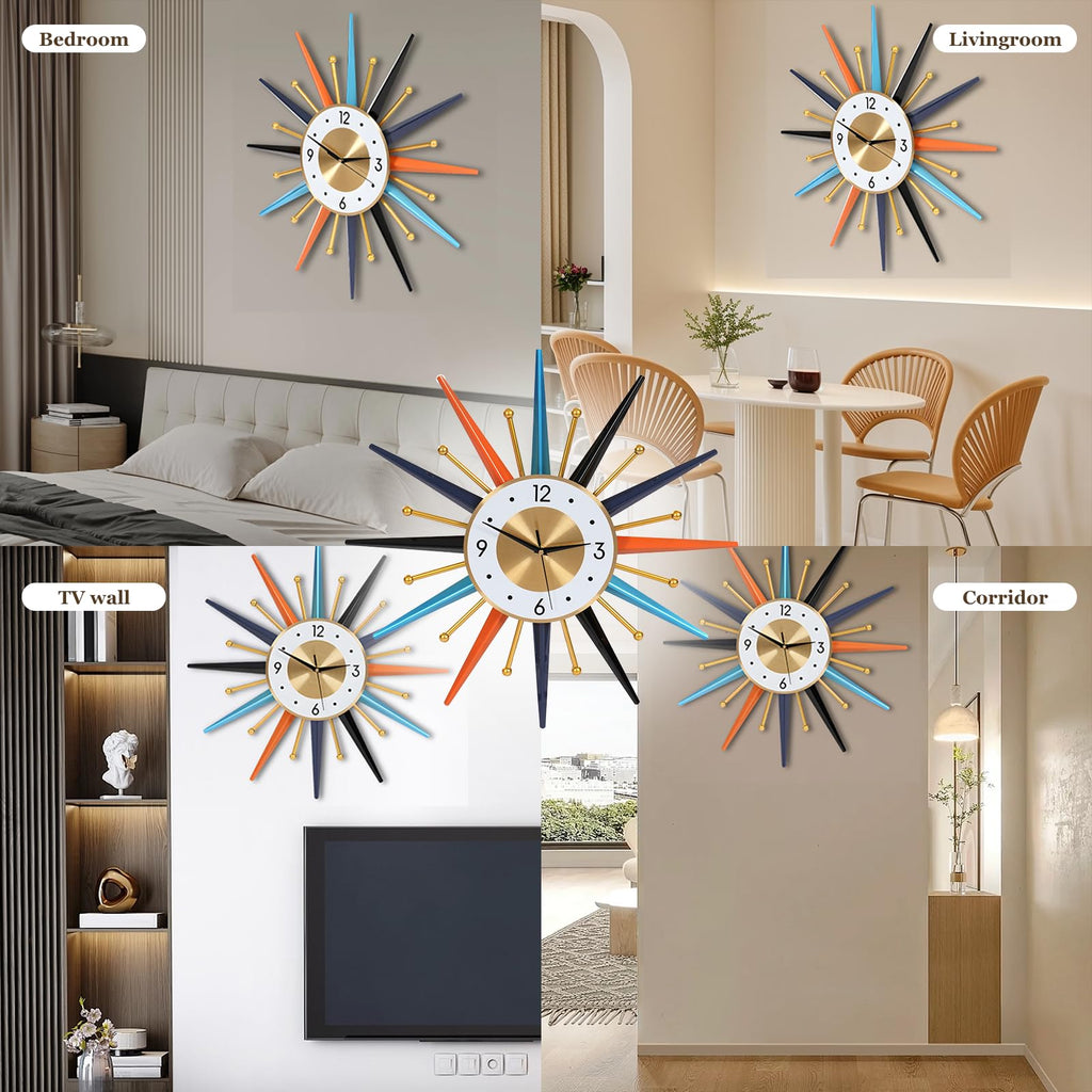 22-Inch Large Starburst Wall Clock - Mid-Century Modern Decorative Wall Clock, Silent Non-Ticking Quartz Movement