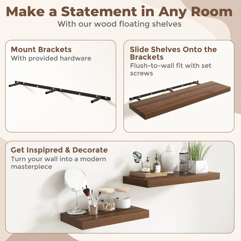 12 Inch Deep Floating Shelves, 67 Inch Long Extra Large Floating Shelves, Wall Shelves with Invisible Bracket