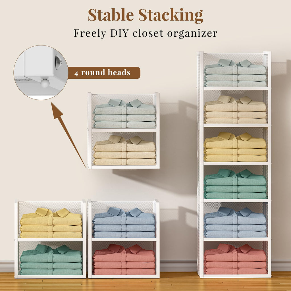 6-Tier Stackable Closet Organizers and Storage Basket, Wire Closet Shelf Organizer, Sweater Storage Oragnizer Bins