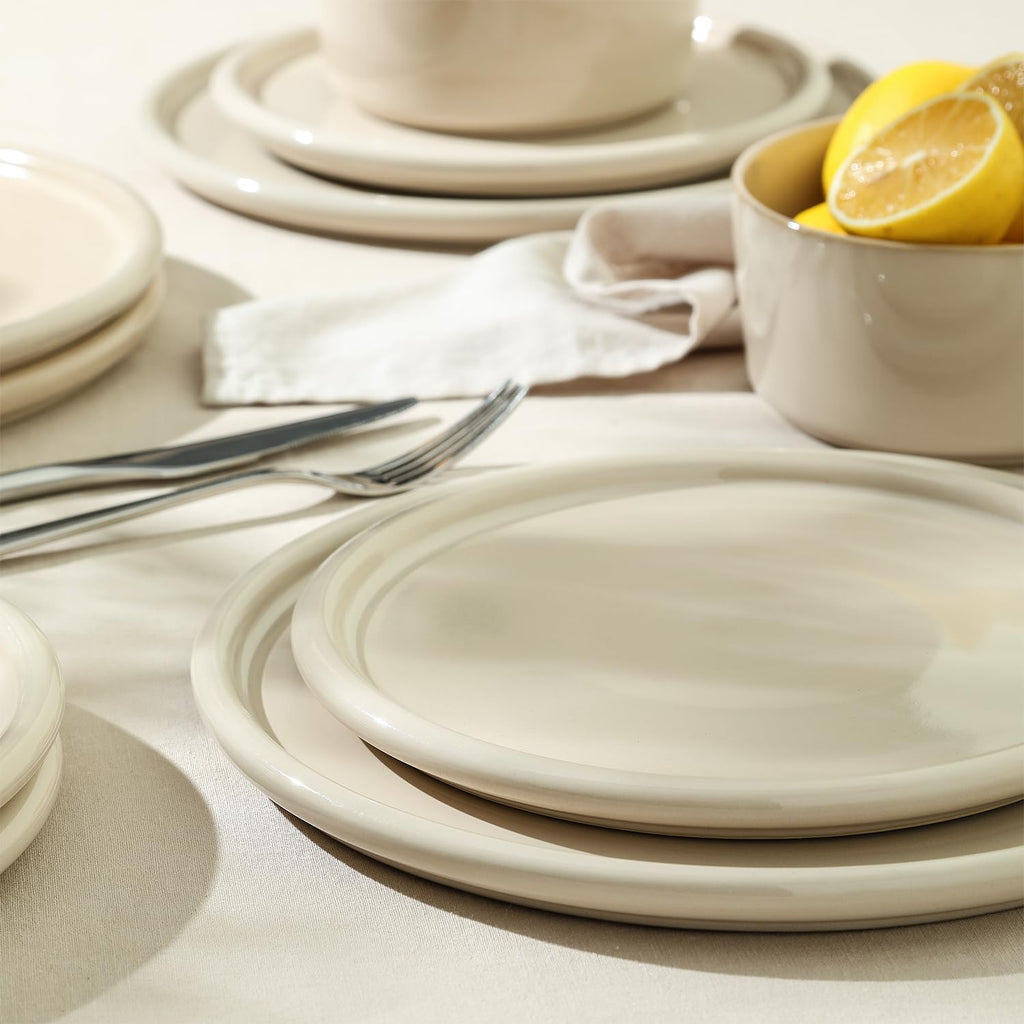 Lain Eden 24-Piece Dinnerware Set Stoneware, Plates and Bowls Set, Dishwasher and Microwave Safe Dish, Dish Set for