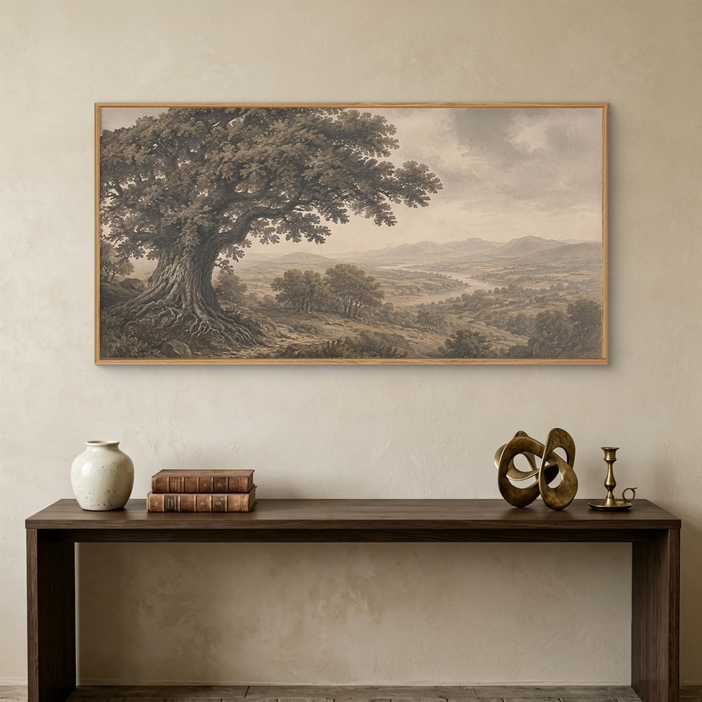 Large Vintage Tree Rustic Framed Canvas Wall Art -40"x20"