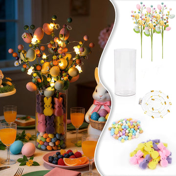 Artificial Easter Berry Picks Branches with Vase, Easter Egg, Bunny, Easter Table Decor, Spring Flowers Picks - Set of 3