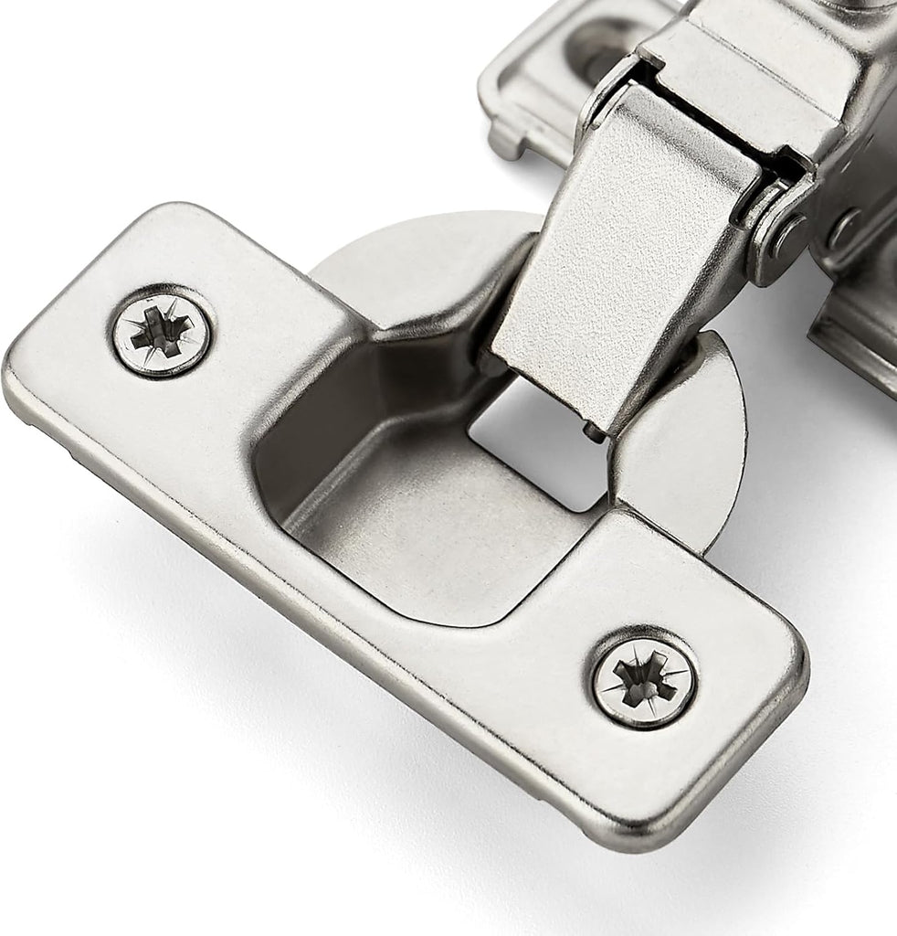 20 Pack 10 Pairs 1/2 Inch Overlay Brushed Nickel Short Arm Kitchen Cabinet Hinges,Soft Close 105 Degree Concealed