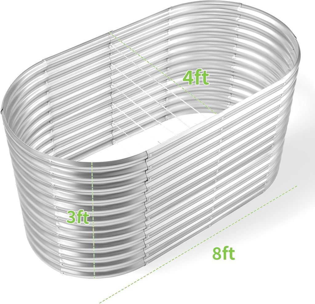 8x4x3ft Oval Galvanized Raised Garden Beds, Large-Capacity Metal Planter Box Outdoor, Durable Deep Raised Garden Bed