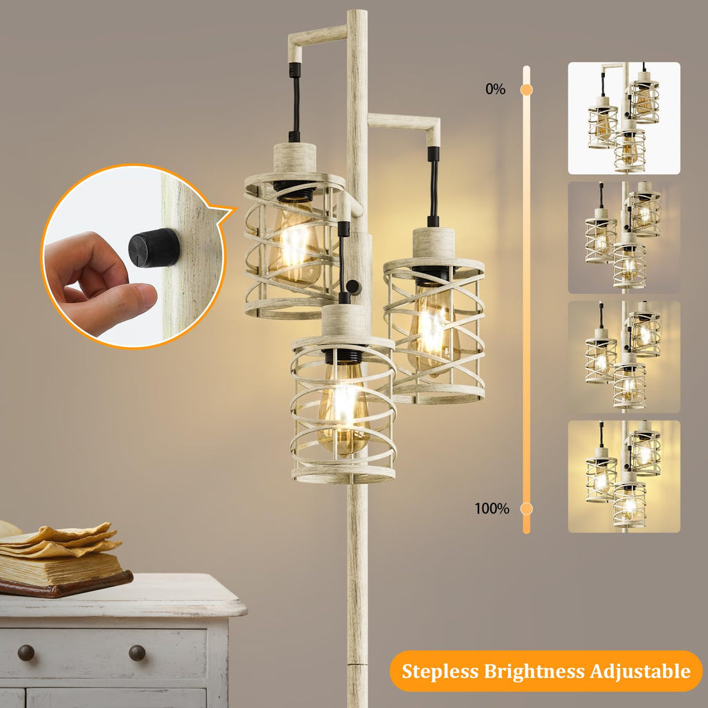 70" Industrial Floor Lamp, Stepless Dimmable Standing Lamp with 3 Bulbs, Farmhouse Corner Standing Tree Lamp, Tall