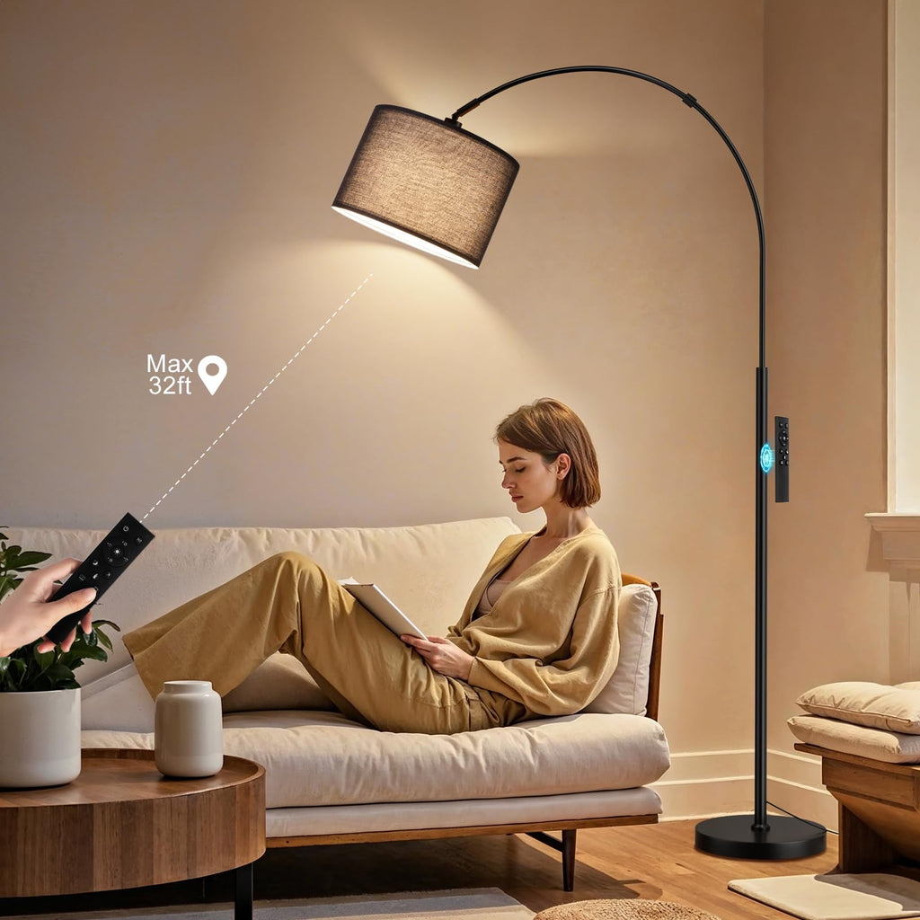 Dimmable Arc Floor Lamp with Remote, Color Temperatures Adjustable