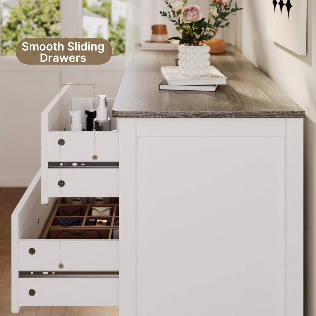 White with 7 Drawers, 47" W Chests of Drawers