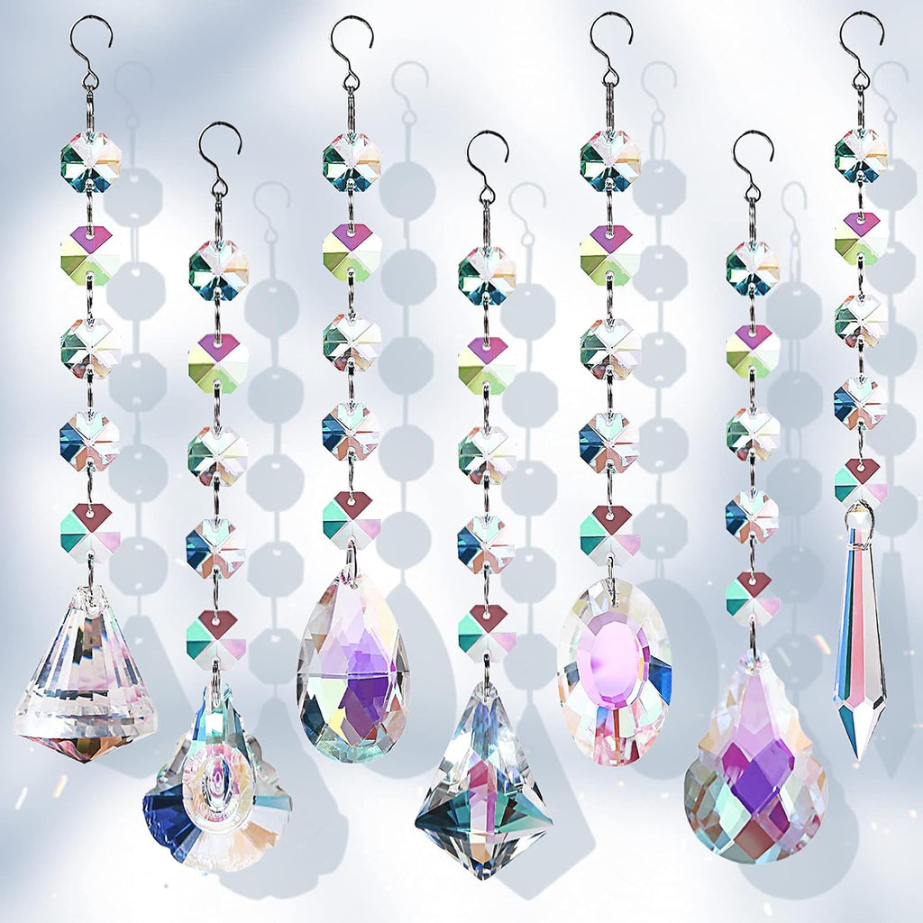 Sun Catchers with Crystals, 7 Pcs Hanging Crystals Suncatchers for Windows