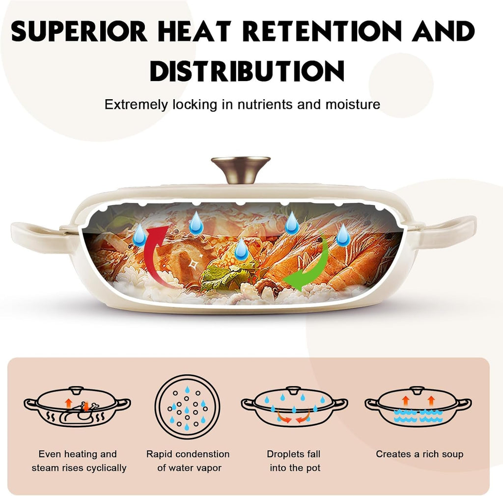 Enameled Cast Iron Dutch Oven - 3.8 QT Shallow Braiser with Recipe | Enameled Casserole with Lid Potholders, Oven