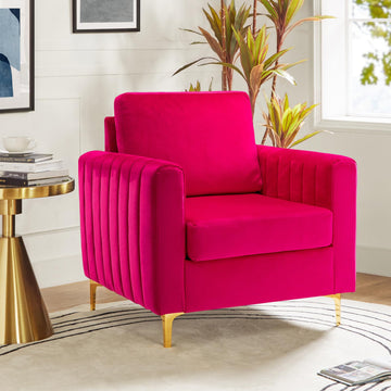 Modern Velvet Accent Club Chair with Gold Metal Legs, Fuchsia