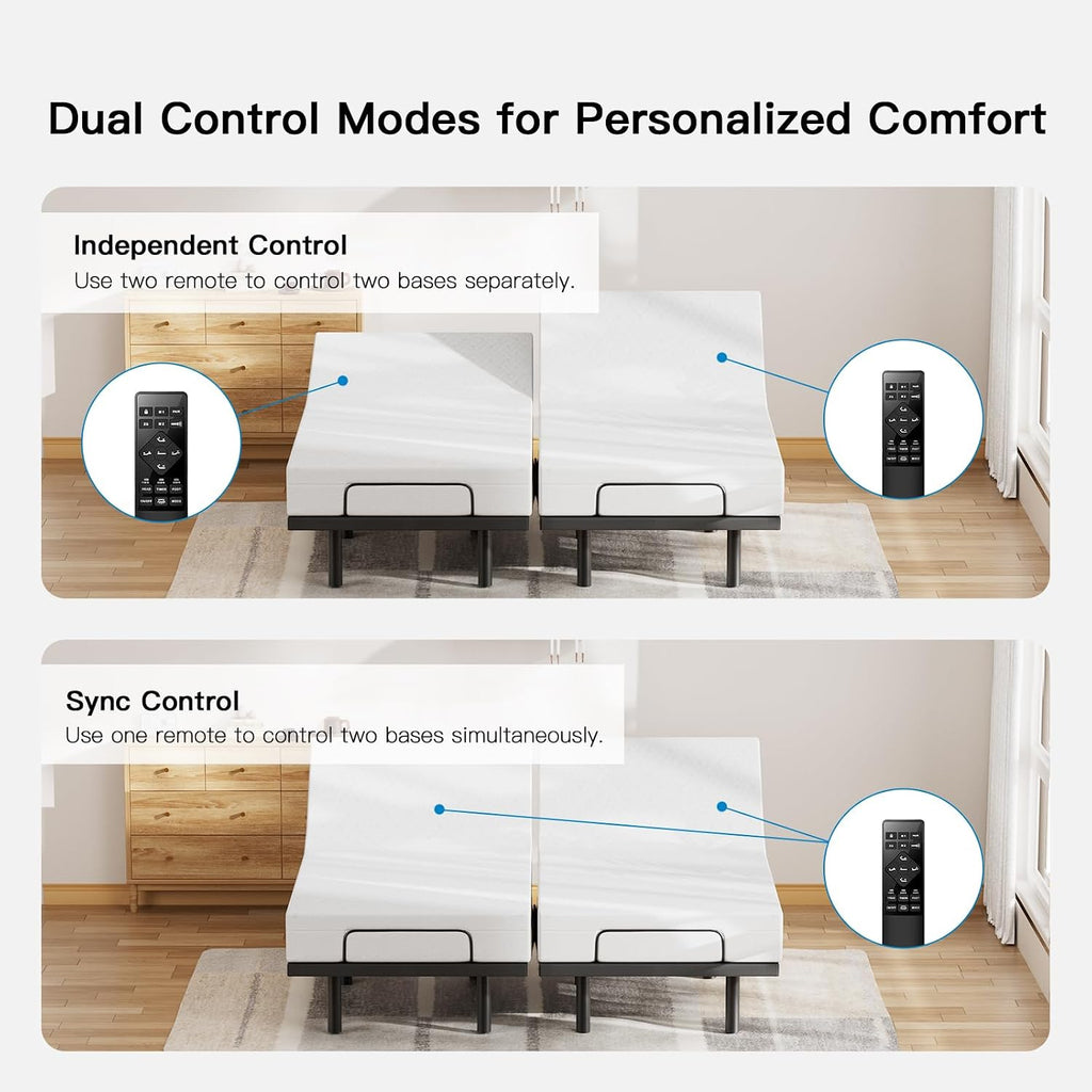 Split King Adjustable Bed Frame with Massage, Electric Bed Base with Head & Foot Incline, USB-A & USB-C Ports, LED