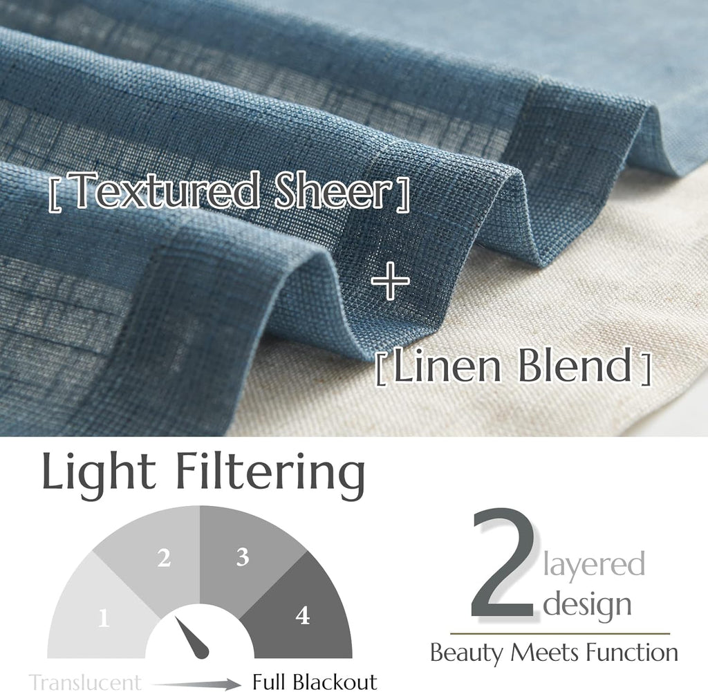Linen Valance for Farmhouse Living Room Windows 16 Inch Slubbed Crossed Double Layer Window Valance Light Filtering