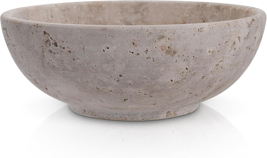8" Decorative Travertine Bowl for Coffee Table - Elegant Centerpiece, Aesthetic Fruit Bowl Counter - Heavy Stone