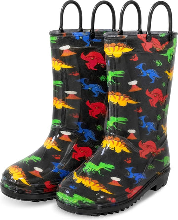 Kids Rain Boots for Boys Rain Boots Dinosaur Shark Rainboots Toddler Boy Waterproof Lightweight Easy-On Handles