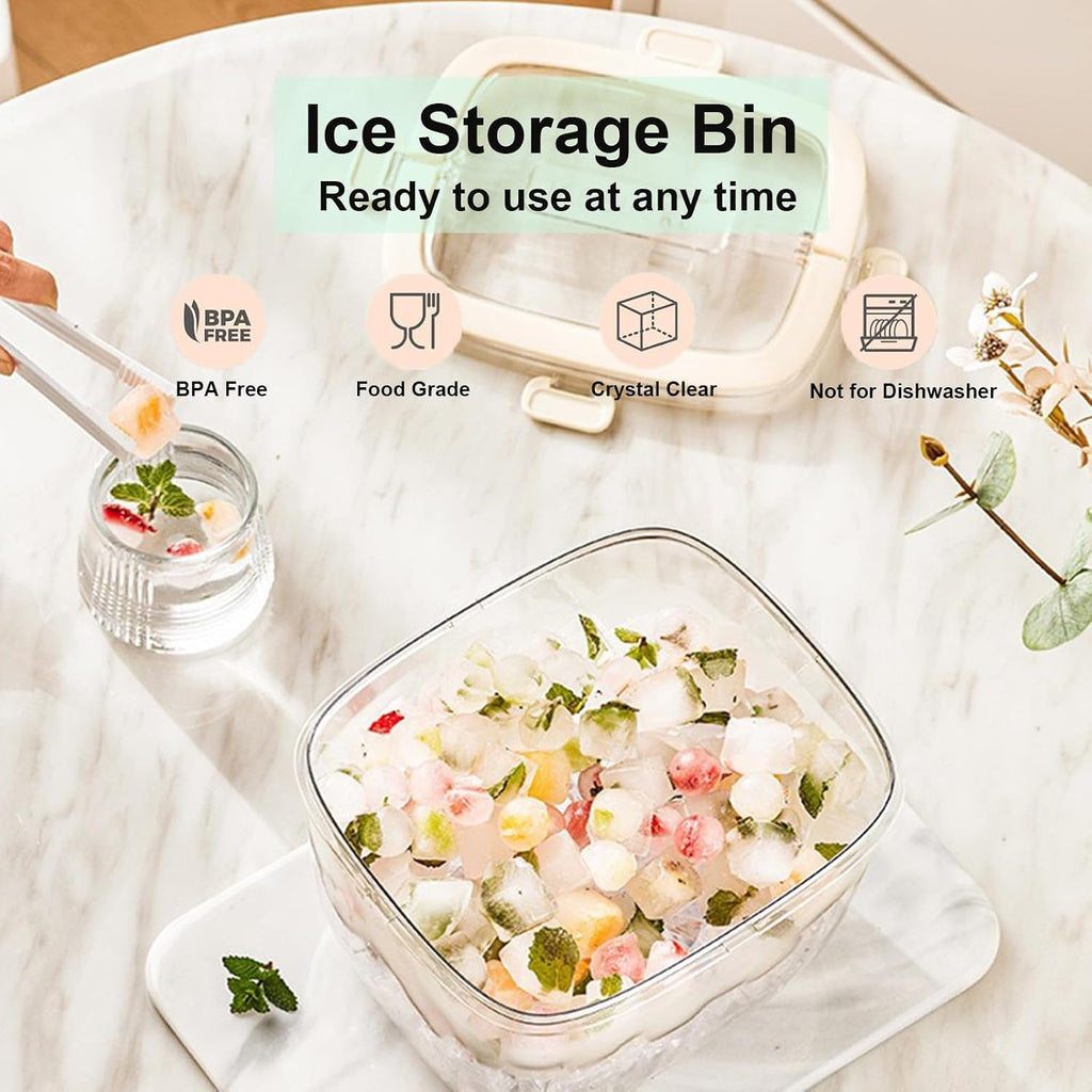 Portable Ice Bucket With Lid & Tong Camping, Clear Plastic Storage Bin for Freezer, Refrigerator, Whiskey, Wine