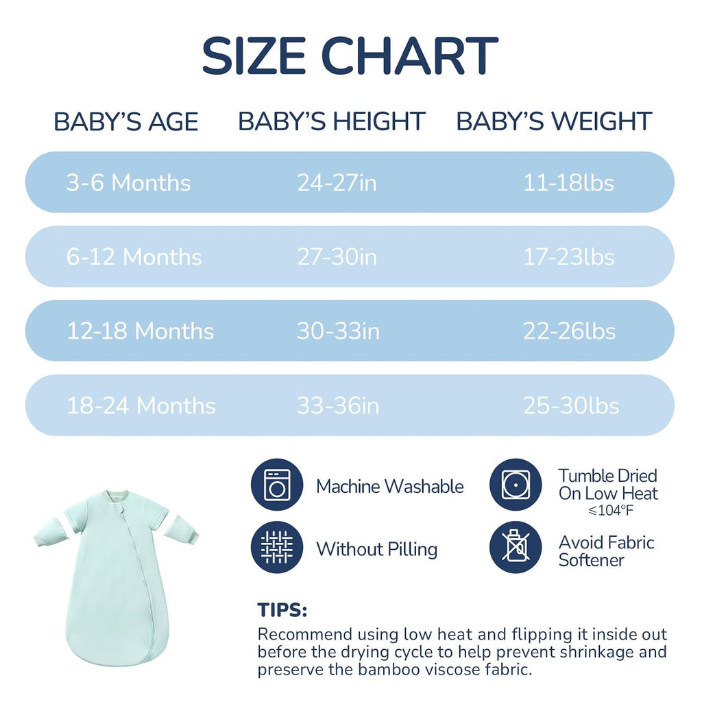 Rayon Made from Bamboo Sleep Sack, Detachable Sleeves - Adjustable Warmth to Prevent Overheating, 1.0 TOG