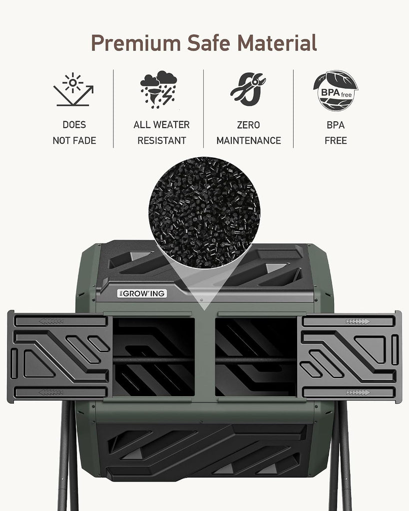 THE Growing 43 Gal Outdoor Compost Bin Tumbler for Backyard Garden, Green | Twin 21.5gal chambers match garden lawns.