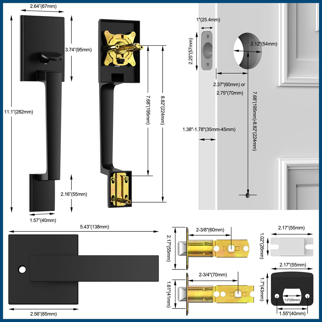 Black Front Door Handle No Lock Sets, Exterior Entry Door Handle