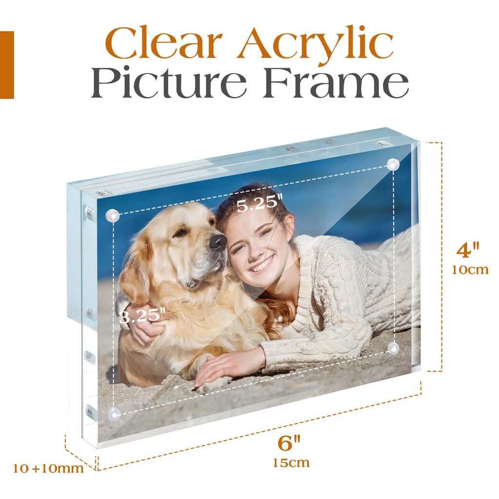 4x6 Acrylic Frame 2 Pack, 20MM Thicker Frameless Clear Picture Frames